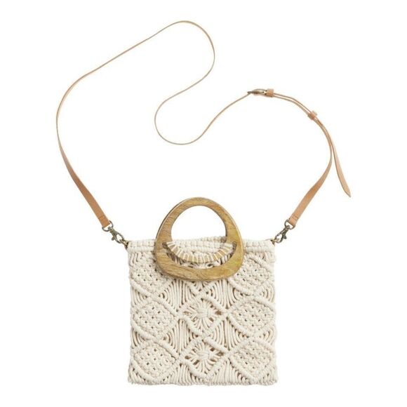 World Market Exclusive Boho Crochet and Wood Crossbody Purse Bag - Picture 5 of 6